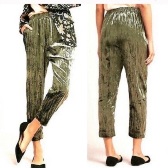 Anthropologie Ett:twa Green Velvet boho|indie Capri Pants Size Small - Picture 1 of 7